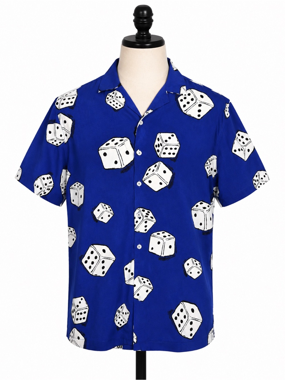 No Boundaries Blue Dice Print Camp Collar Button-Up Shirt Medium